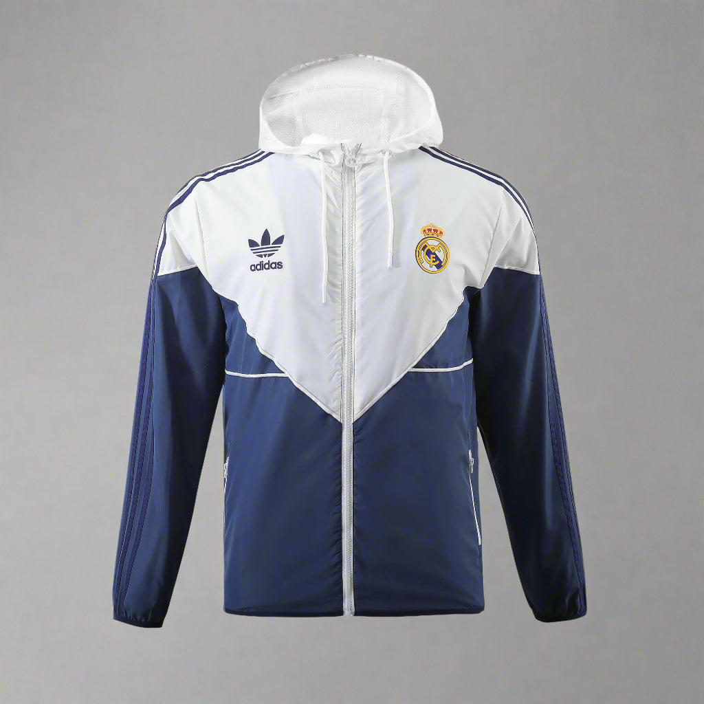 real madrid soccer windbreaker navy and white