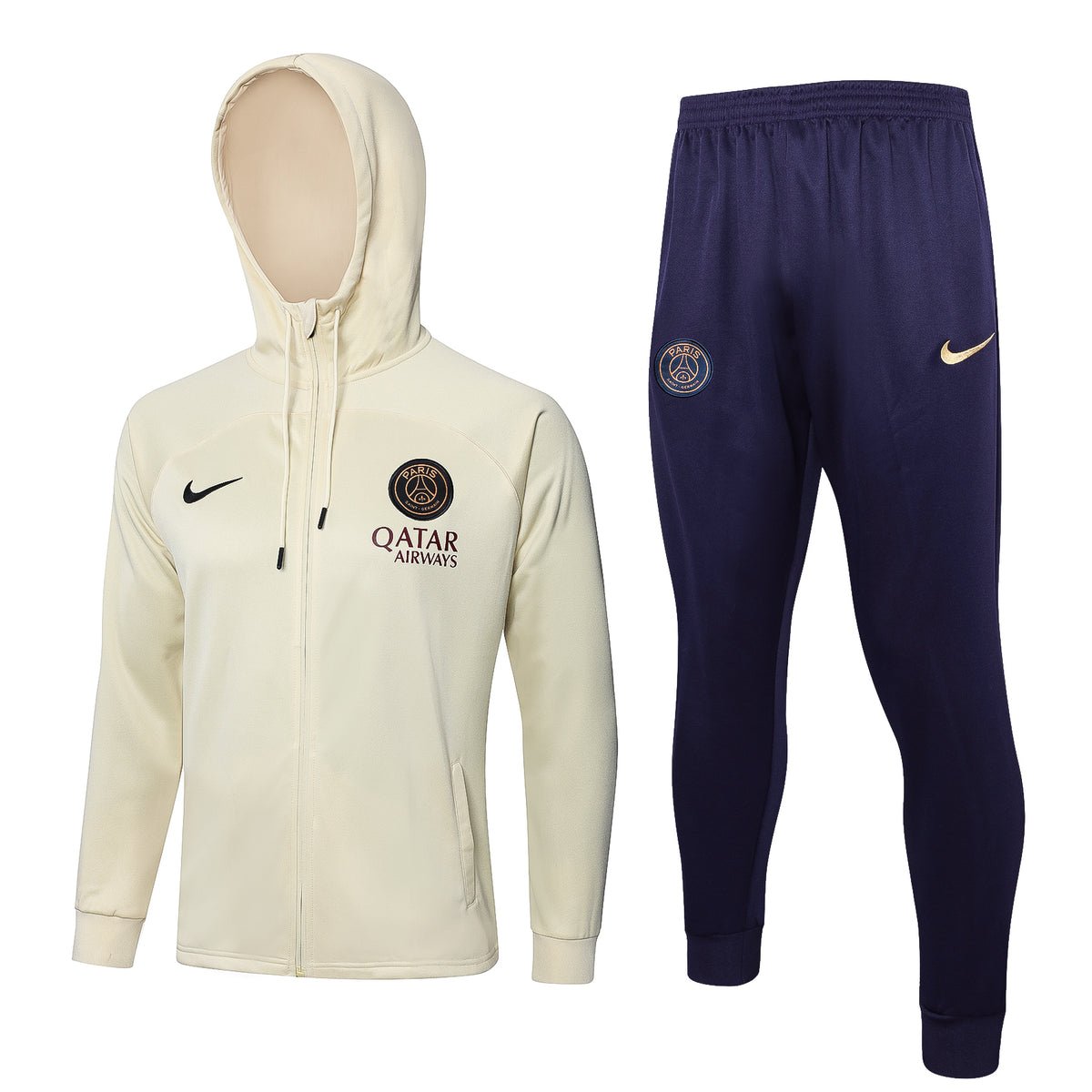 psg beige and dark blue sweatsuit