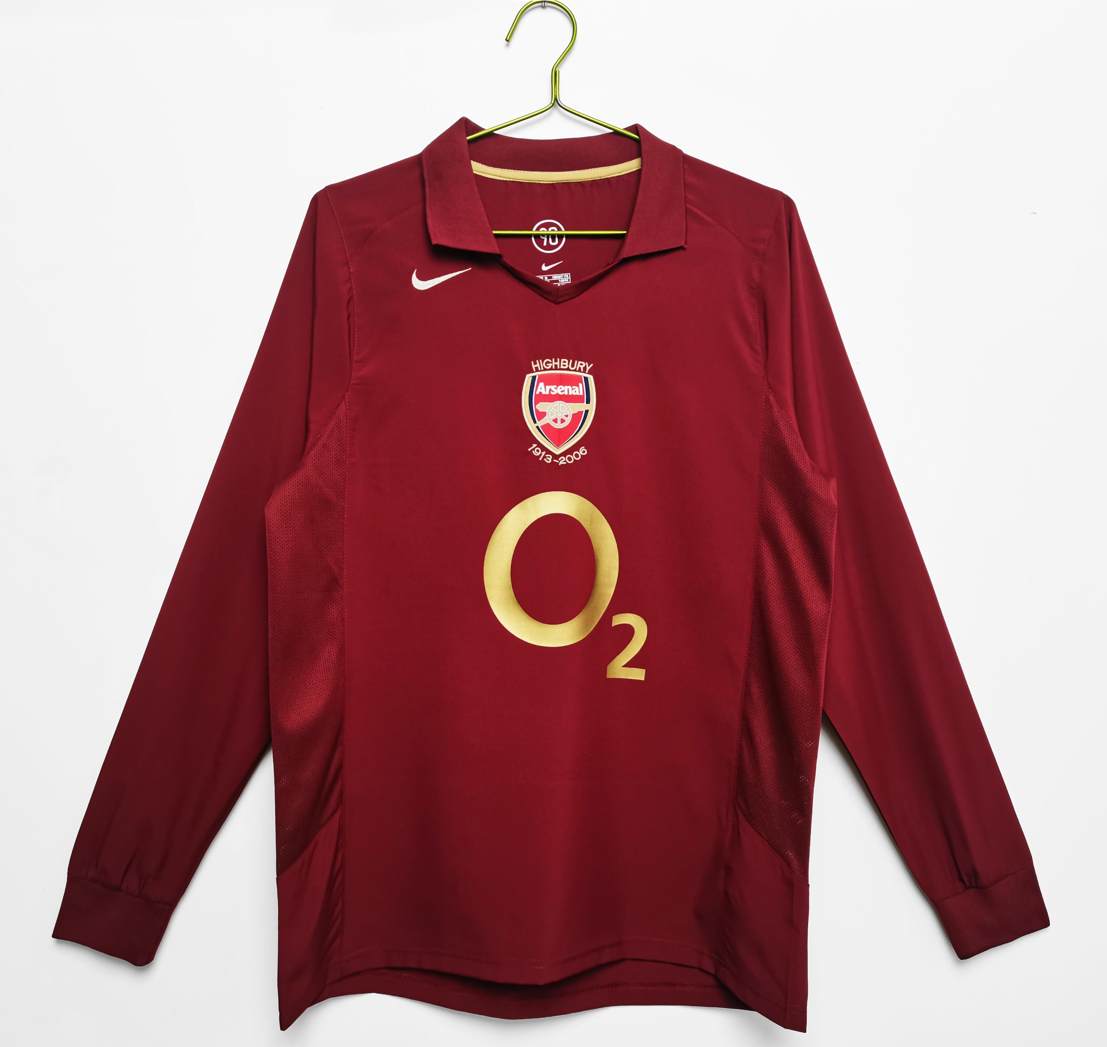 arsenal retro jersey 2005 2006 long sleeve o2 home