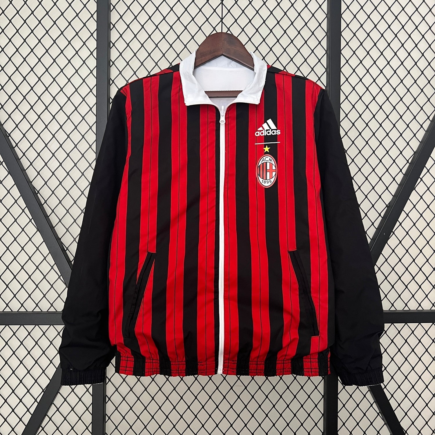 ac milan x off white reversible soccer windbreaker