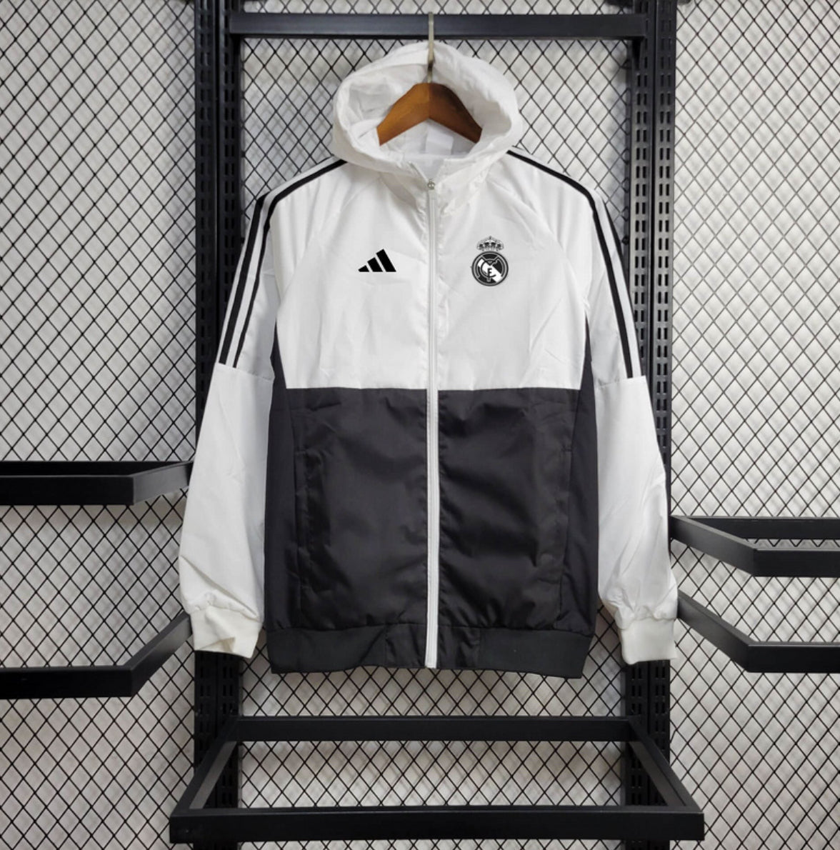 real madrid soccer windbreaker black and white
