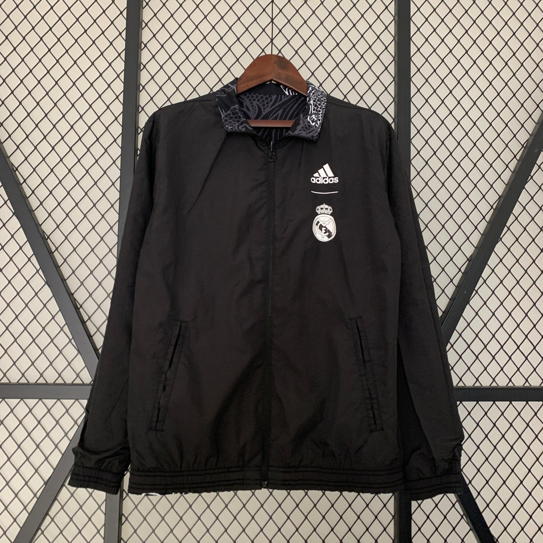 real madrid reversible soccer windbreaker black