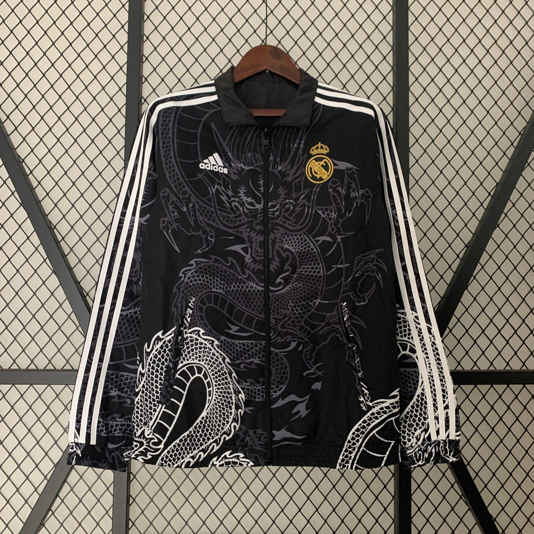 real madrid reversible soccer windbreaker black