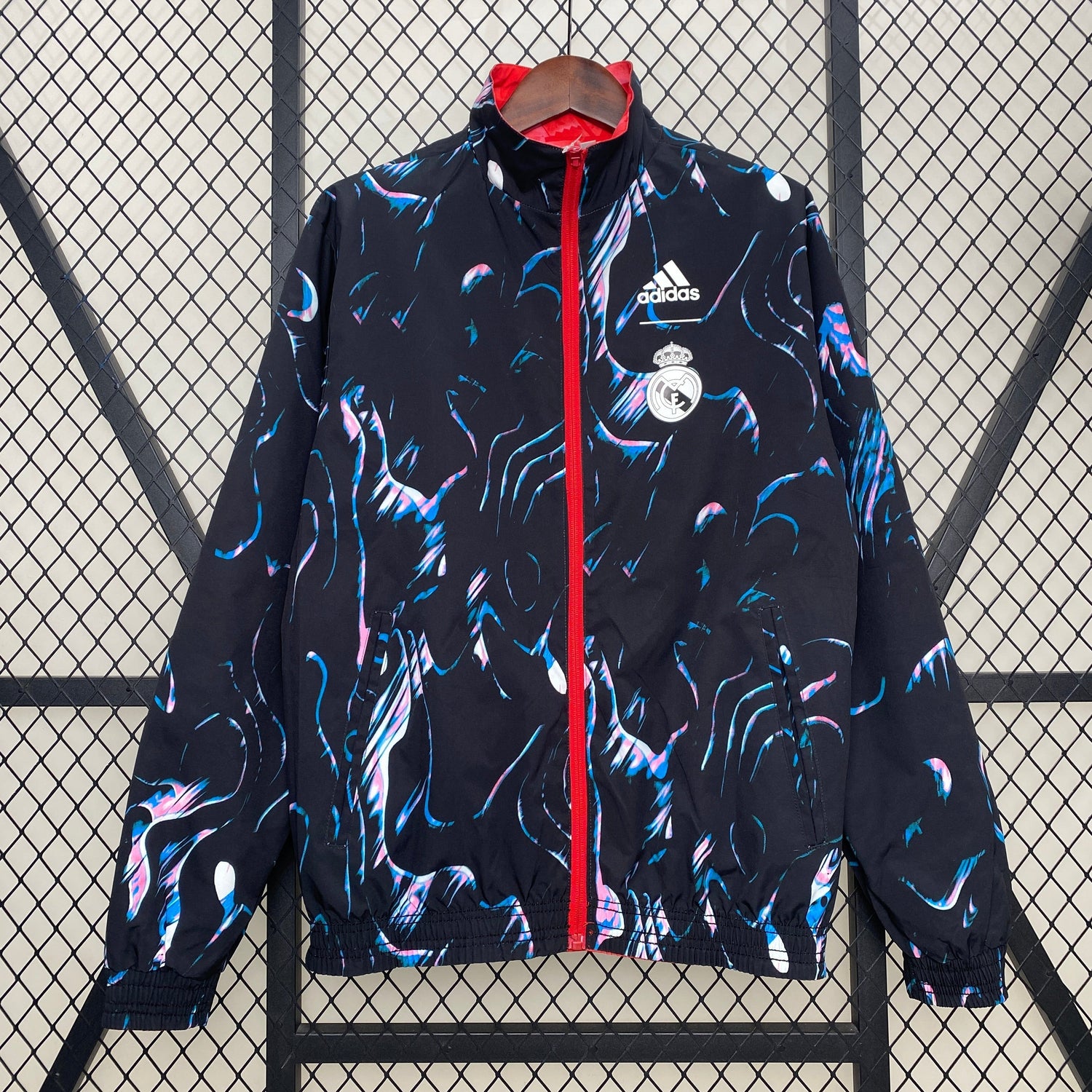 real madrid reversible soccer windbreaker red and blue