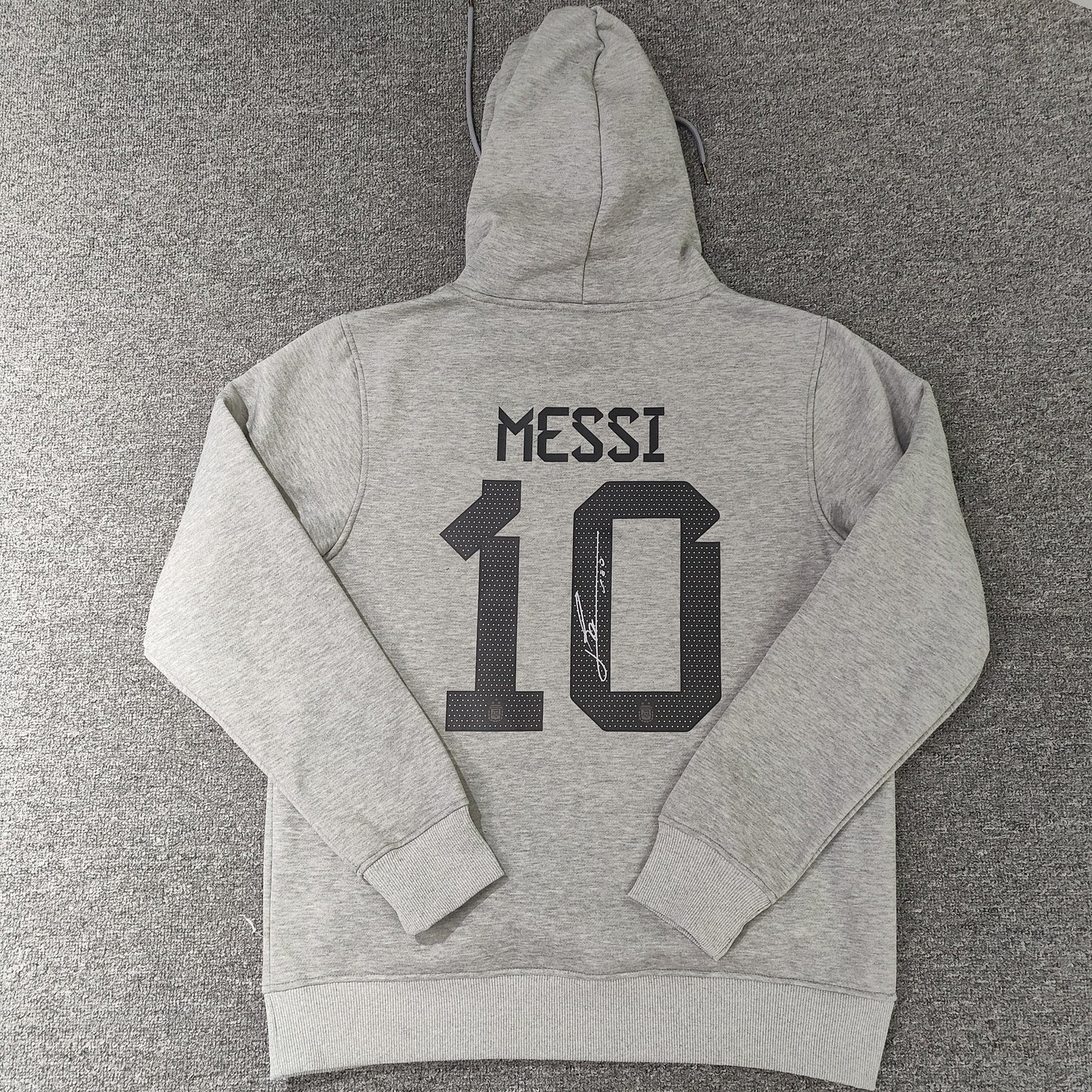 argentina signed messi soccer hoodie grey