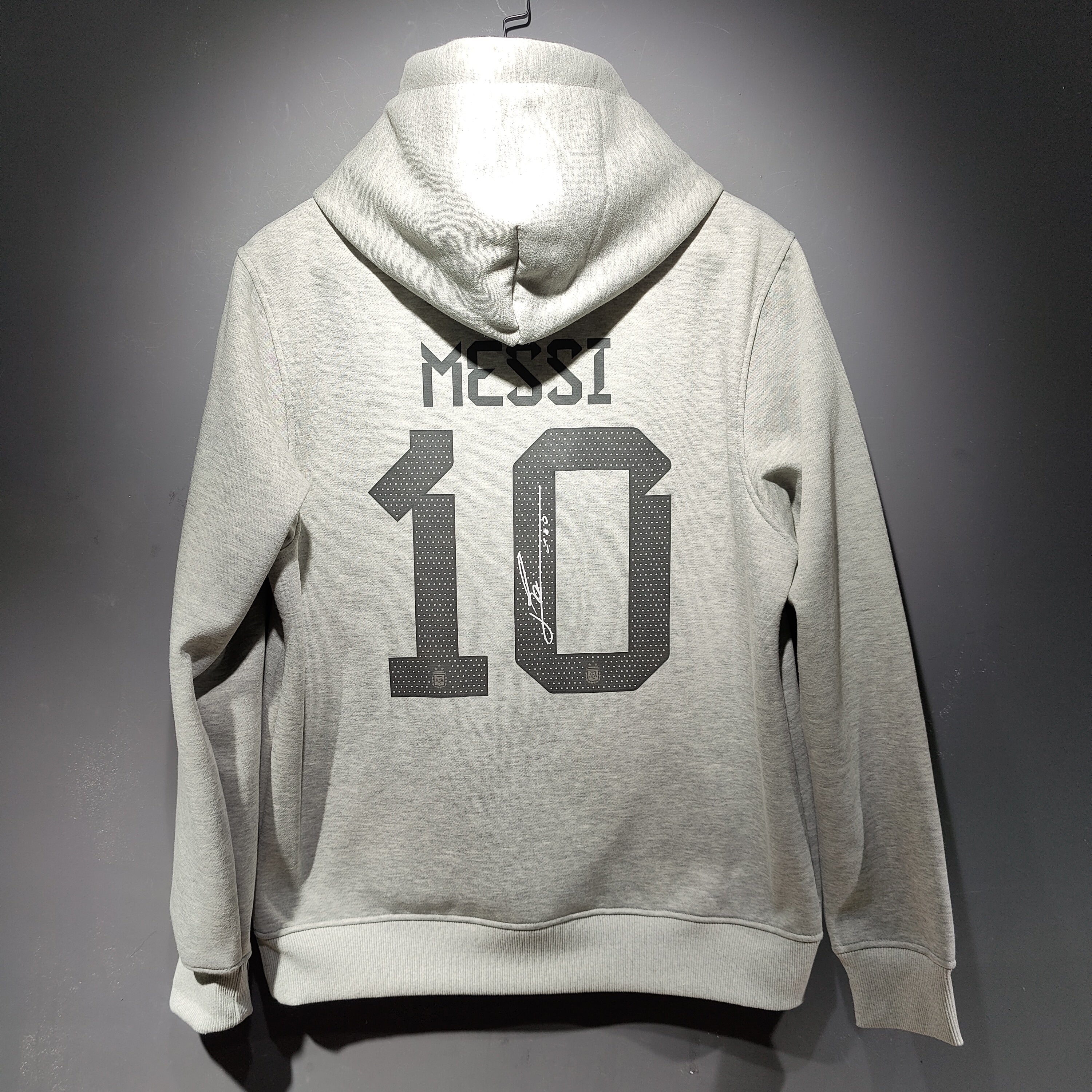 argentina signed messi soccer hoodie grey